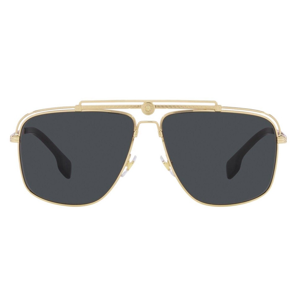 Versace Medusa Focus Gold and Dark Grey Rectangular Sunglasses VE2242 ~ NIB!